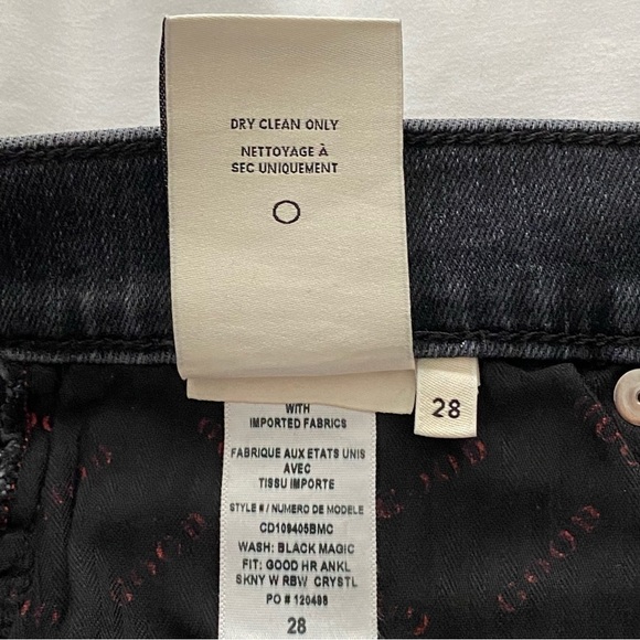 Alice + Olivia Skinny Leg Black Jeans Multicolor Crystals Print Mid-Rise size 28 - Picture 14 of 16